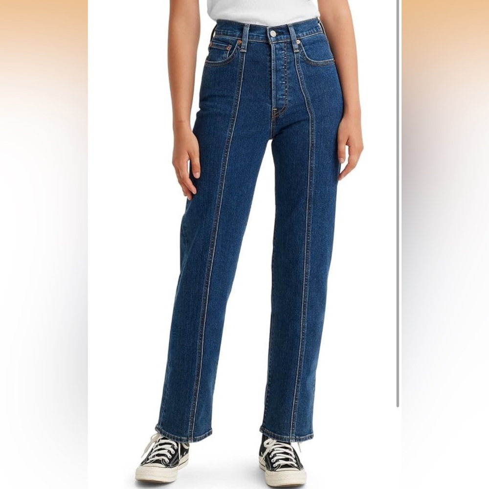 Levi's Ribcage Front Seam Ankle Straight Leg Jeans in Dark Blue Denim